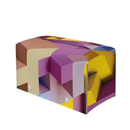 Pastel Geometric Cubic Print Leather Tissue Box Cover