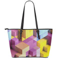 Pastel Geometric Cubic Print Leather Tote Bag With Zipper
