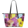 Pastel Geometric Cubic Print Leather Tote Bag