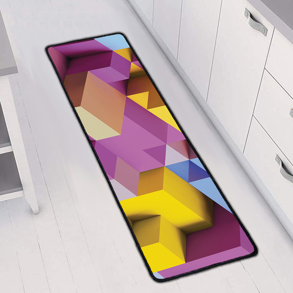 Pastel Geometric Cubic Print Long Kitchen Mat