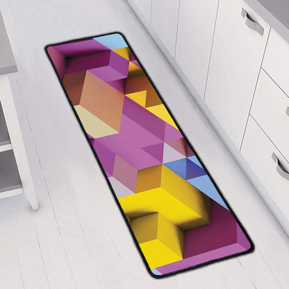Pastel Geometric Cubic Print Long Kitchen Mat