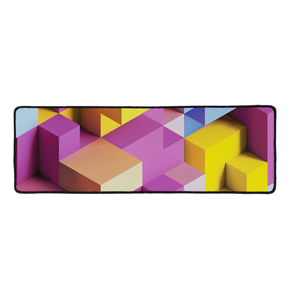 Pastel Geometric Cubic Print Long Kitchen Mat