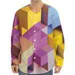 Pastel Geometric Cubic Print Long Sleeve Baseball Jersey