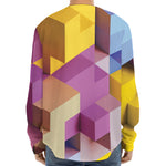 Pastel Geometric Cubic Print Long Sleeve Baseball Jersey