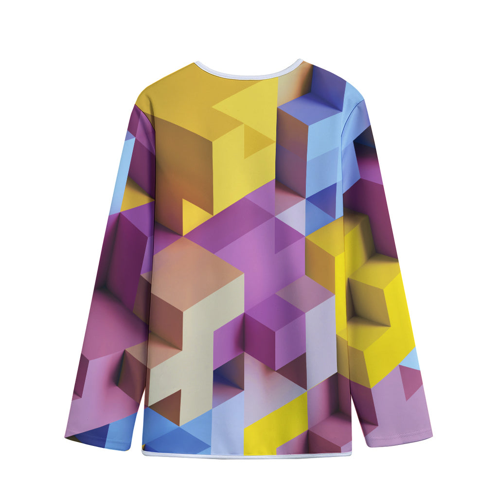 Pastel Geometric Cubic Print Long Sleeve Short Coat