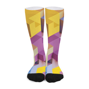 Pastel Geometric Cubic Print Long Socks