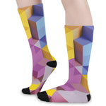 Pastel Geometric Cubic Print Long Socks