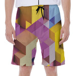 Pastel Geometric Cubic Print Men's Beach Shorts