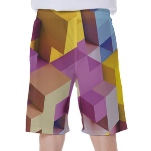 Pastel Geometric Cubic Print Men's Beach Shorts