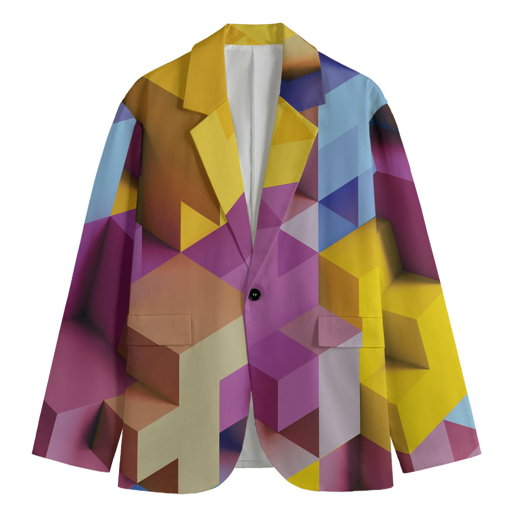 Pastel Geometric Cubic Print Men's Blazer