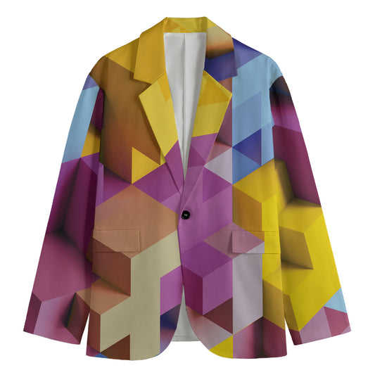 Pastel Geometric Cubic Print Men's Blazer