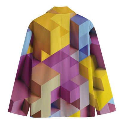 Pastel Geometric Cubic Print Men's Blazer