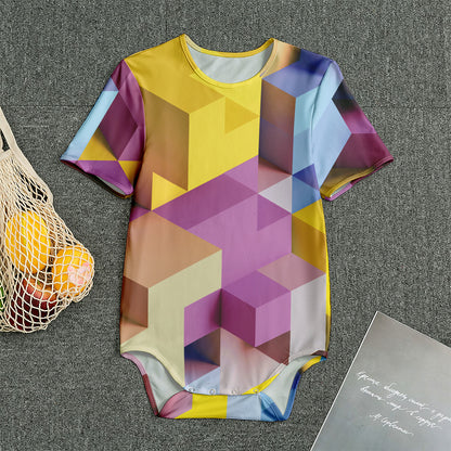 Pastel Geometric Cubic Print Men's Bodysuit