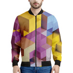 Pastel Geometric Cubic Print Men's Bomber Jacket