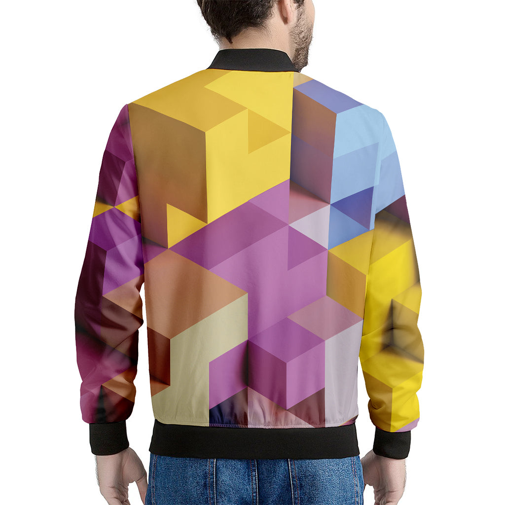 Pastel Geometric Cubic Print Men's Bomber Jacket