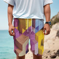 Pastel Geometric Cubic Print Men's Cargo Shorts