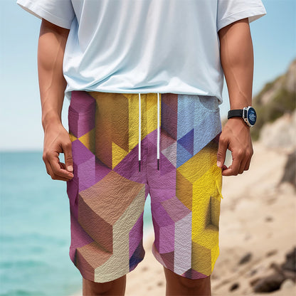 Pastel Geometric Cubic Print Men's Cargo Shorts