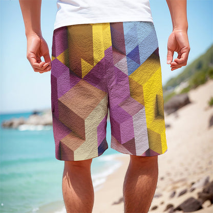 Pastel Geometric Cubic Print Men's Cargo Shorts