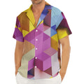 Pastel Geometric Cubic Print Men's Deep V-Neck Shirt