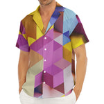 Pastel Geometric Cubic Print Men's Deep V-Neck Shirt