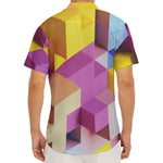 Pastel Geometric Cubic Print Men's Deep V-Neck Shirt