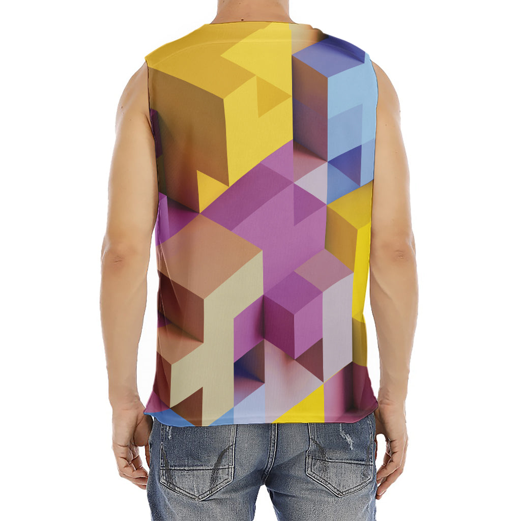 Pastel Geometric Cubic Print Men's Fitness Tank Top