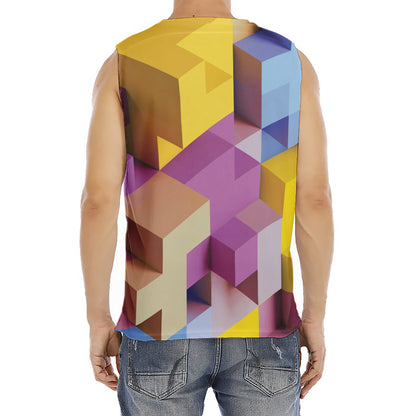 Pastel Geometric Cubic Print Men's Fitness Tank Top