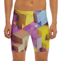 Pastel Geometric Cubic Print Men's Long Boxer Briefs