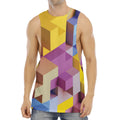 Pastel Geometric Cubic Print Men's Muscle Tank Top