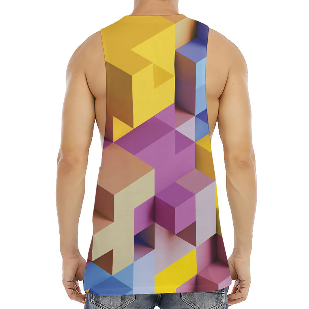 Pastel Geometric Cubic Print Men's Muscle Tank Top