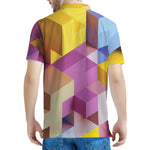 Pastel Geometric Cubic Print Men's Polo Shirt