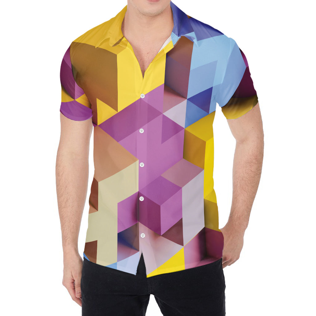 Pastel Geometric Cubic Print Men's Shirt