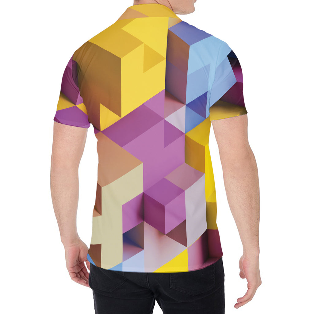 Pastel Geometric Cubic Print Men's Shirt