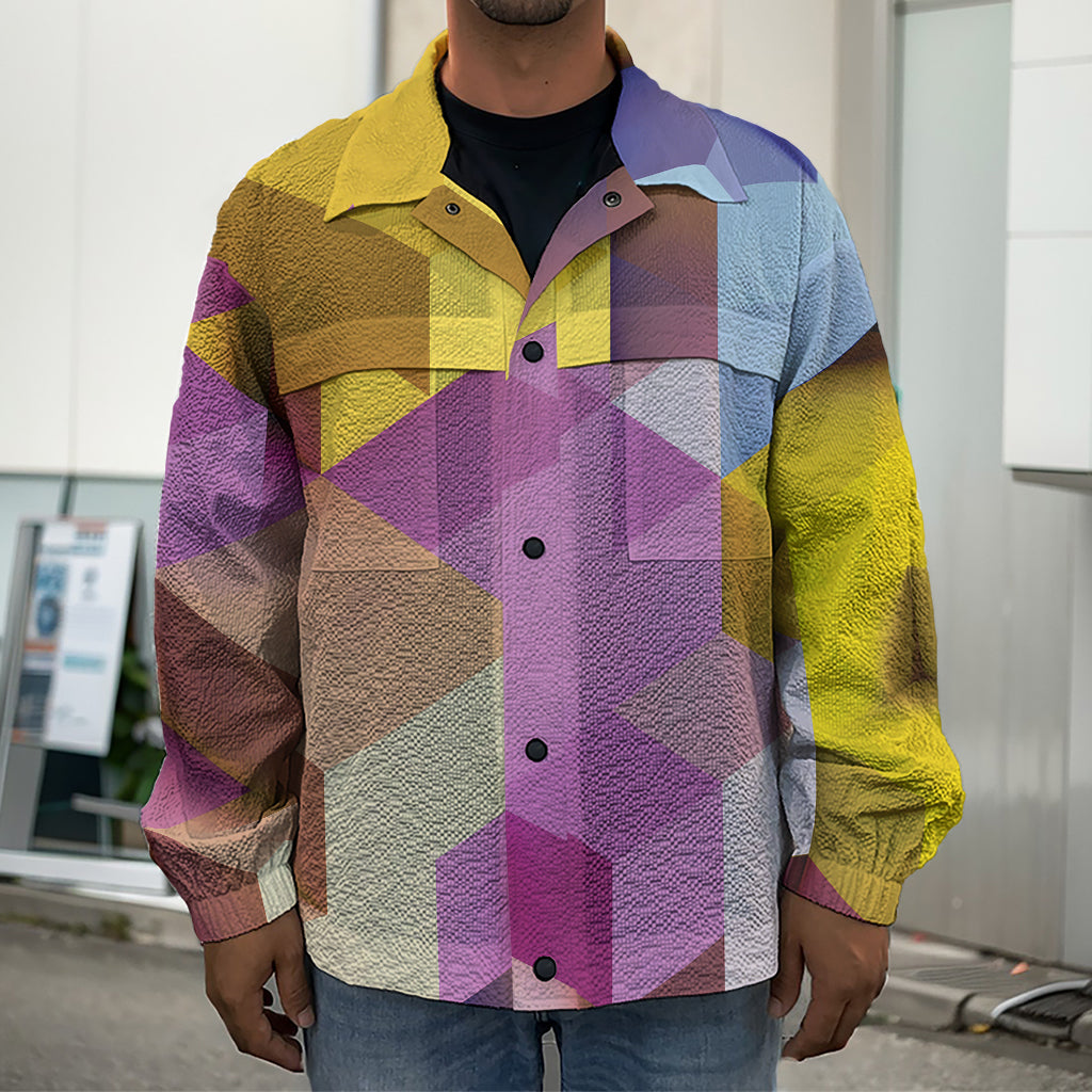 Pastel Geometric Cubic Print Men's Shirt Jacket