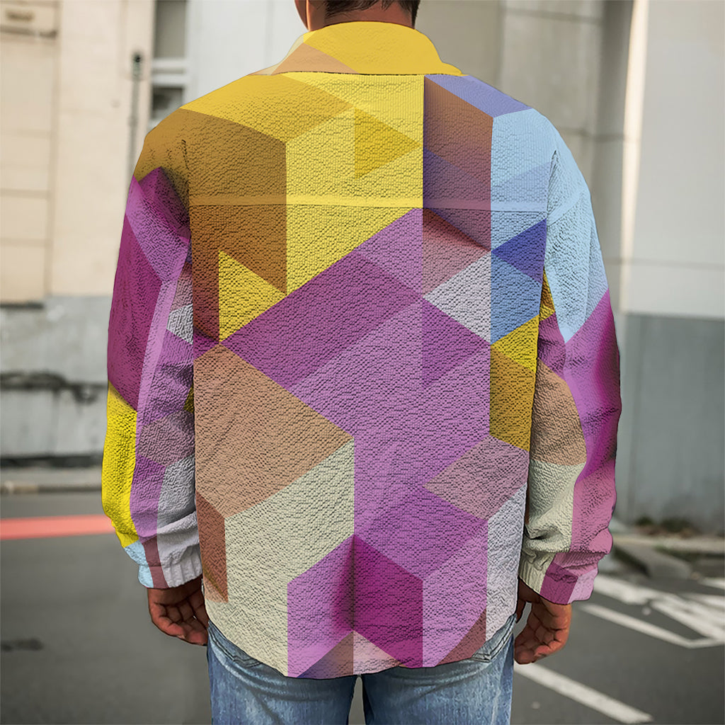Pastel Geometric Cubic Print Men's Shirt Jacket