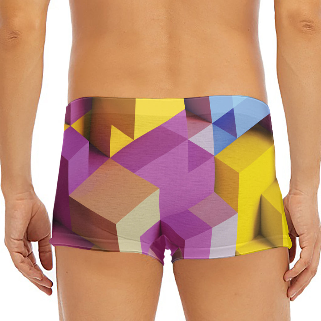 Pastel Geometric Cubic Print Men's Short Boxer Briefs