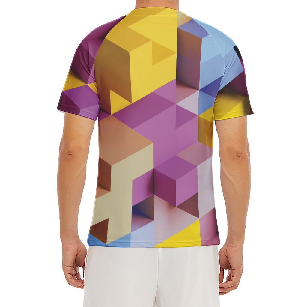 Pastel Geometric Cubic Print Men's Short Sleeve Rash Guard
