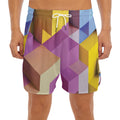 Pastel Geometric Cubic Print Men's Split Running Shorts