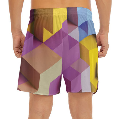Pastel Geometric Cubic Print Men's Split Running Shorts