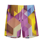 Pastel Geometric Cubic Print Men's Sports Shorts