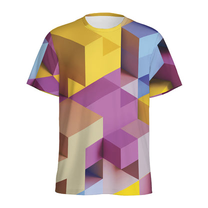 Pastel Geometric Cubic Print Men's Sports T-Shirt