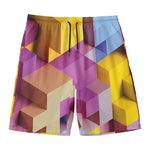 Pastel Geometric Cubic Print Men's Swim Trunks