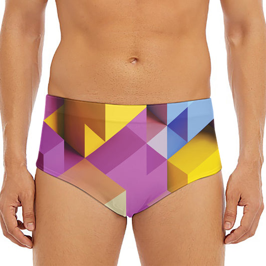 Pastel Geometric Cubic Print Men's Triangle Swim Briefs