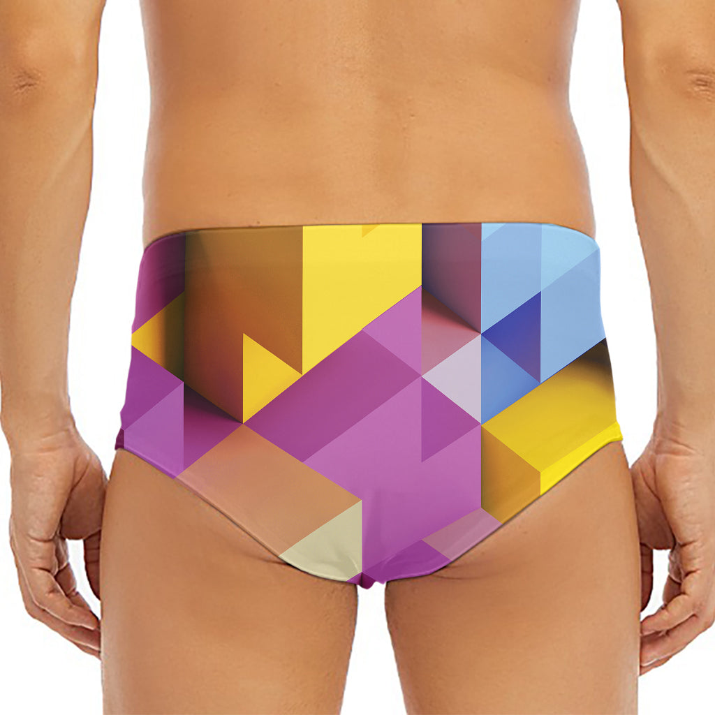 Pastel Geometric Cubic Print Men's Triangle Swim Briefs