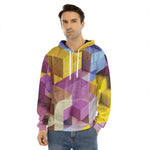 Pastel Geometric Cubic Print Men's Velvet Pullover Hoodie