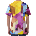 Pastel Geometric Cubic Print Men's Velvet T-Shirt