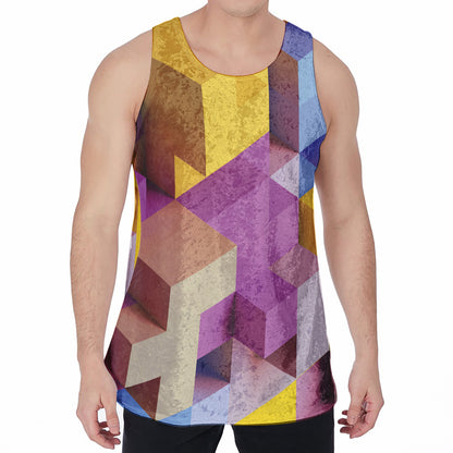 Pastel Geometric Cubic Print Men's Velvet Tank Top