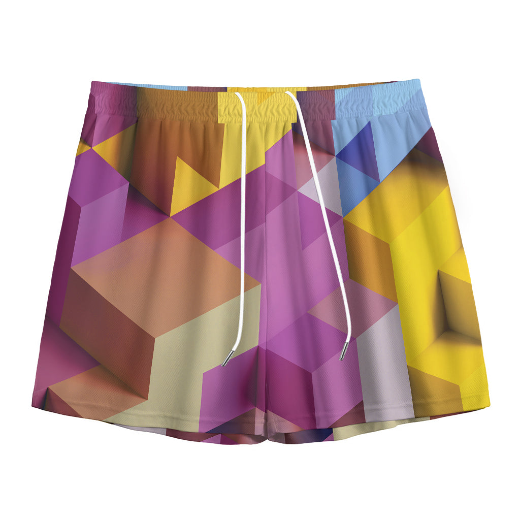 Pastel Geometric Cubic Print Mesh Shorts