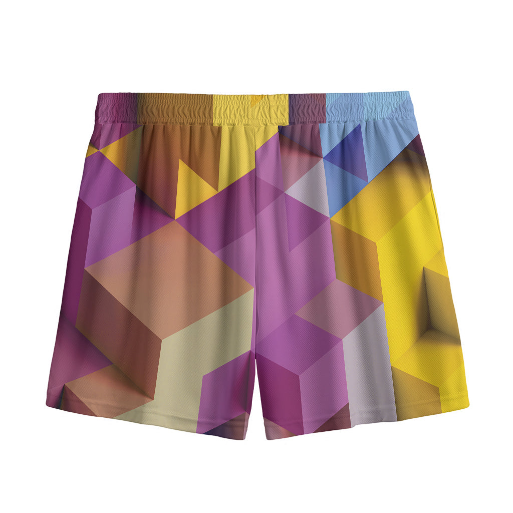 Pastel Geometric Cubic Print Mesh Shorts
