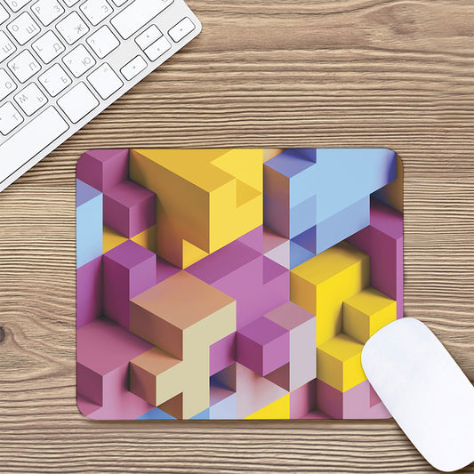 Pastel Geometric Cubic Print Mouse Pad